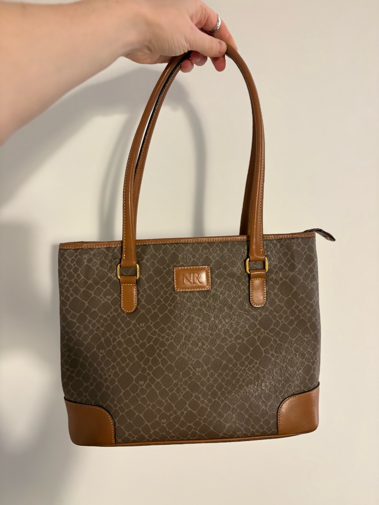 Nina Ricci Brown Patterned Tote With Tan Trim